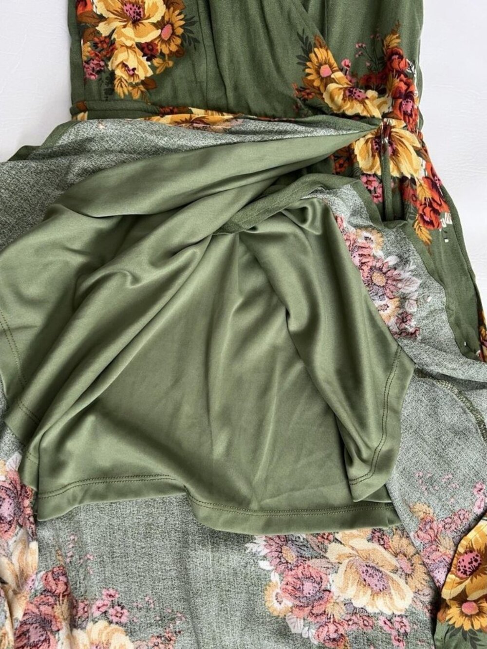 Green Floral High Low Faux